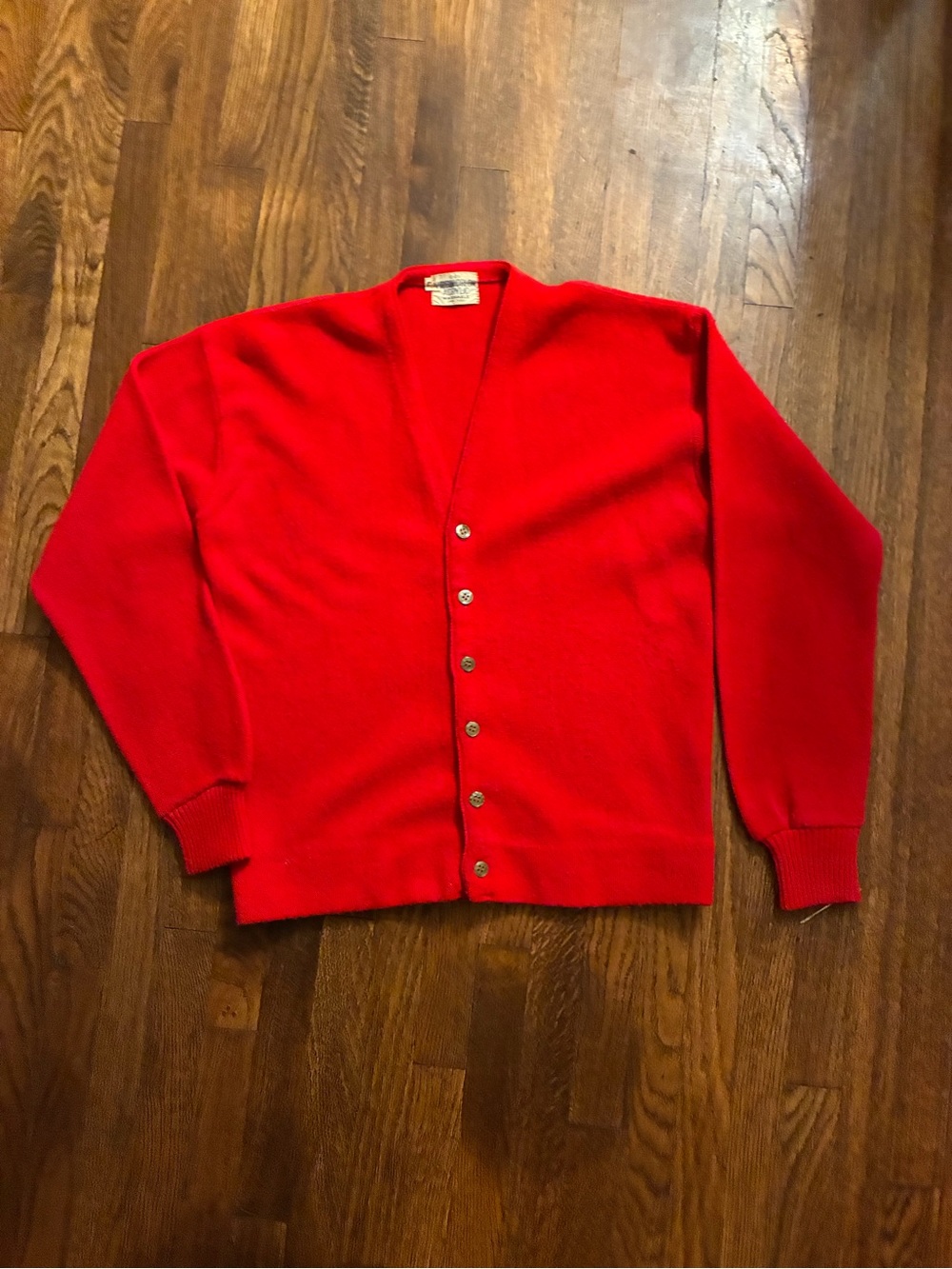 Men's Red Button-Front V-Neck Sweater
